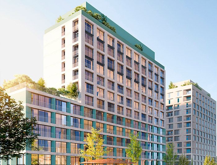 Render de Oria Pulse, edificio de flex living del campus